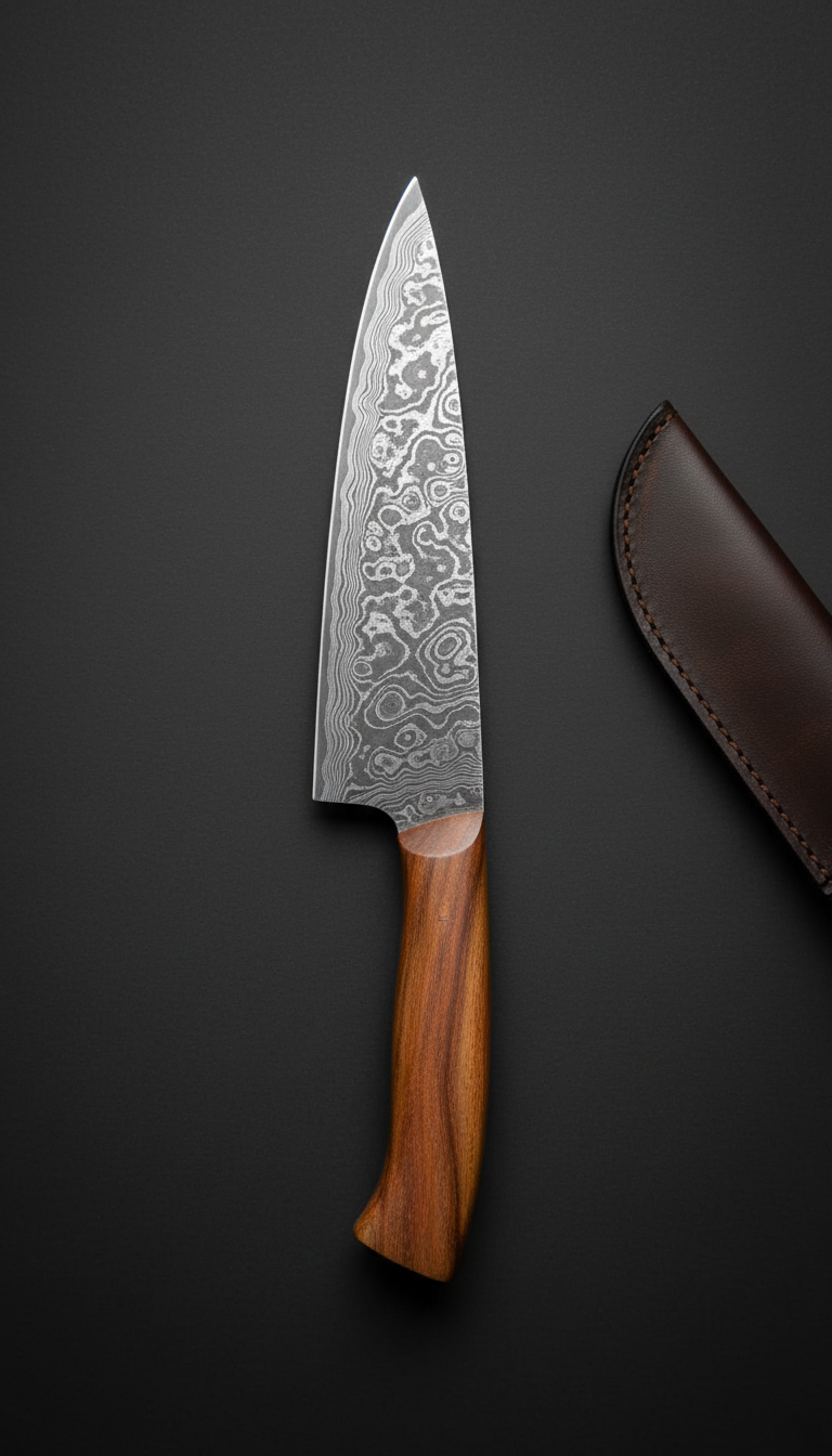Damascus Chef Knife With Ironbark Handle